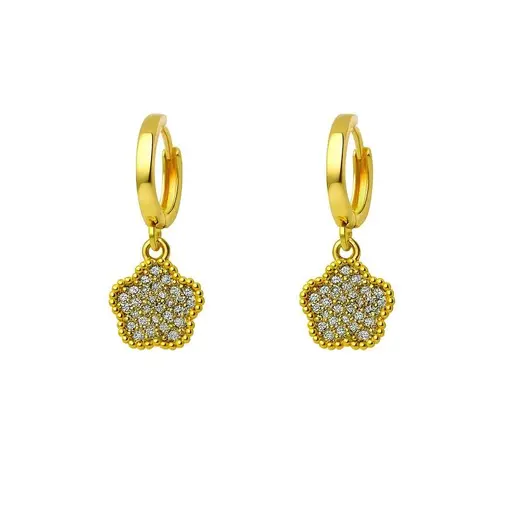 MEIA ARGOLA 9MM LISA PG FLOR CRAVEJADA 9MM | BANHADO EM OURO 18K