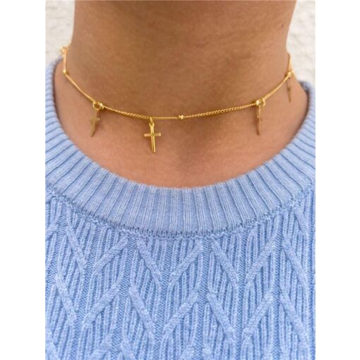 CHOKER MINI GRUMET 9 BOLINHAS E 5 CRUZ LISA | 35+5CM | BANHADO E
