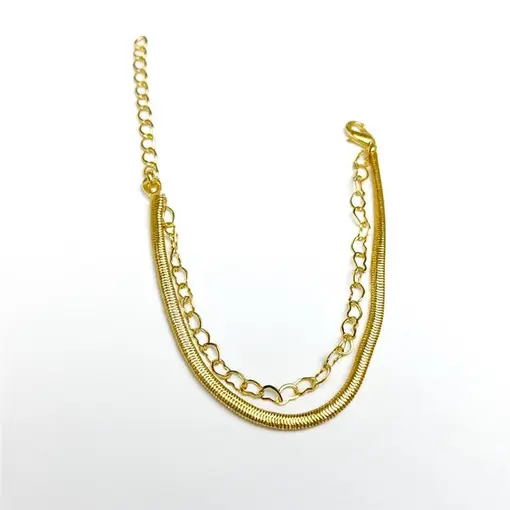 PULSEIRA DUPLA SALAMANDRA 3MM X ELO CORAÇÃO VAZADO| BANHADO EM O