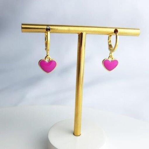 ARGOLA COM PINGENTE CORAÇÃO RESINA ROSA|BANHADO EM OURO 18K