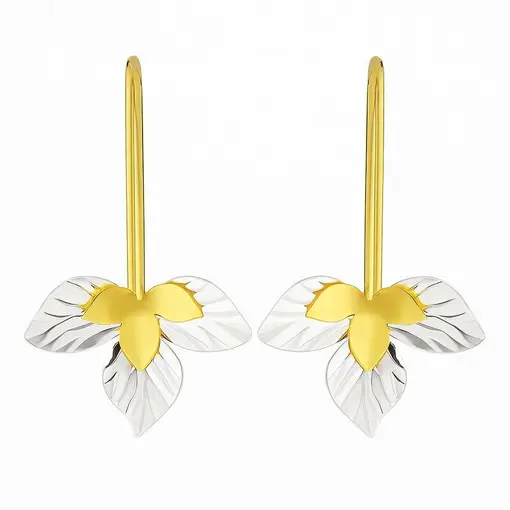 BRINCO MEIA ARGOLA TRIANGULAR PINGENTE FOLHA PRATA/DOURADA | BAN