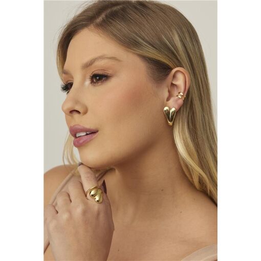 MEIA ARGOLA CORAÇÃO CHAPA LISA  | BANHADO EM OURO 18K