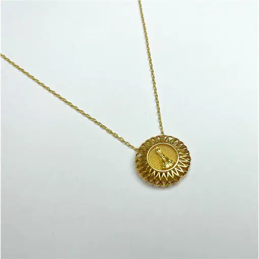 COLAR ELO CADEADO FINO PINGENTE NOSSA SENHORA REDONDO COM AROS L