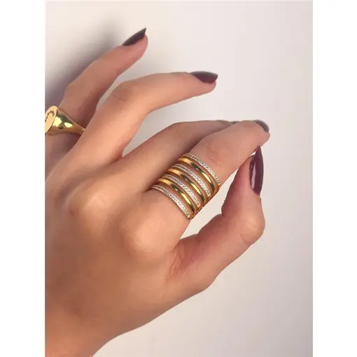 ANEL 7 AROS LISO/ CRAVEJADO COM RÓDIO BRANCO | BANHADO EM OURO 1