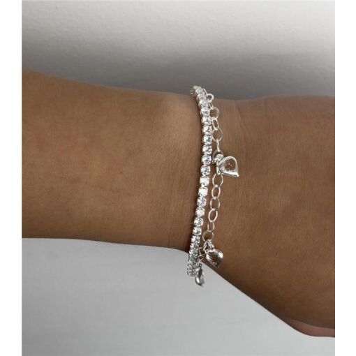 PULSEIRA DUPLA  ELOS OVAL PG CORAÇÃO CRISTAL CRAVAÇÃO INGLESA X
