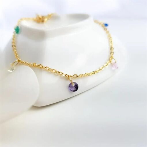PULSEIRA CRISTAIS COLORIDOS|17+3 CM|BANHADO EM OURO 18K