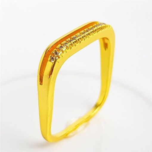 ANEL QUADRADO ARO DUPLO LISO E CRAVEJADO | BANHADO EM OURO 18K