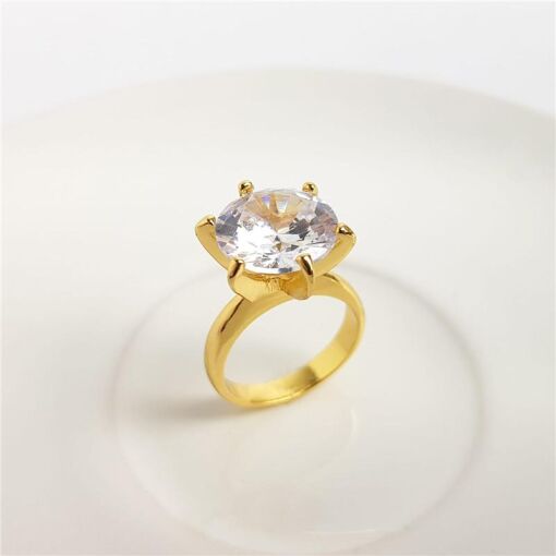 ANEL ARO LISO CENTRO 6GARRAS  CRISTAL | BANHADO EM OURO 18K