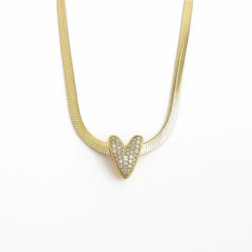 CHOKER FITA 3MM PG CORAÇÃO CRAVEJADO PASSADOR | BANHADO EM OURO
