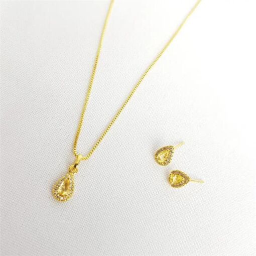 CJ PEDRA GOTA  AMARELA CRAV REDOR | BANHADO EM OURO 18K