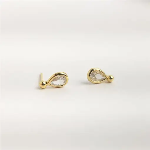 BRINCO MINI ESFERA LISA COM GOTA CRISTAL | BANHADO EM OURO 18K