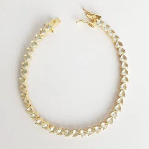 PULSEIRA RIVIERA EM CORACOES CRISTAL|17CM|BANHADO EM OURO 18K