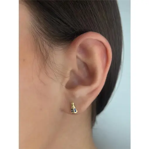 BRINCO NOSSA SENHORA COM 4 CRISTAL ZIRCÔNIA AZUL | BANHADO EM OU