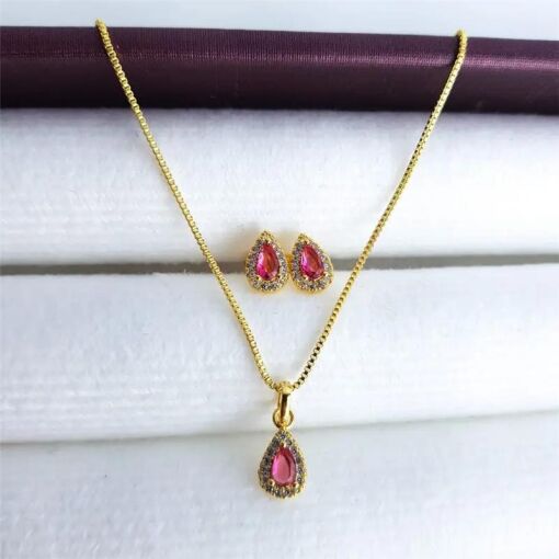CJ PEDRA GOTA  ROSA CRAV REDOR | BANHADO EM OURO 18K
