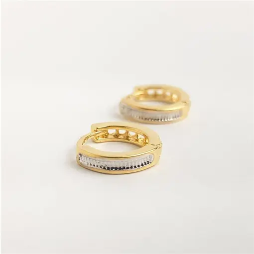ARGOLA DOURADA DETALHE MEIO PRATA FALSA ZIRCONIA | BANHADO EM OU