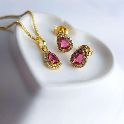 CJ PEDRA GOTA  ROSA CRAV REDOR | BANHADO EM OURO 18K