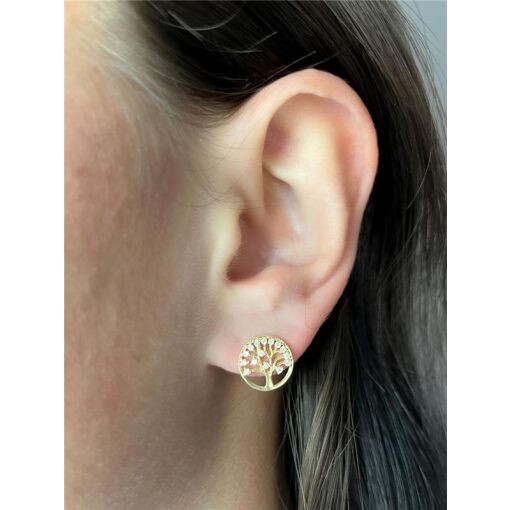 BRINCO ÁRVORE DA VIDA CRAVEJADO CHAPA LISA | BANHO DE OURO 18K