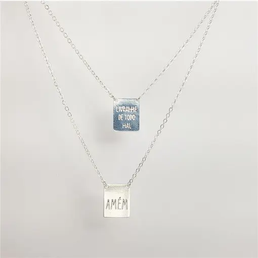 ESCAPULÁRIO ELO BAILARINA PINGENTE PLACA LISA AMEM/´LIVRAI-ME DE
