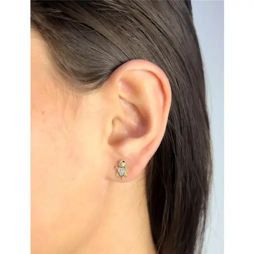 BRINCO TARTARUGA CRAVEJADA OLHINHOS ZIRCÔNIA PRETA | BANHADO EM