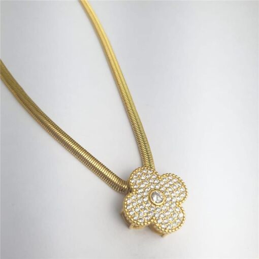 COLAR 45+4,5CM SALAMANDRA PG TREVO PASSADOR CRAVEJADO C/ZIRCONIA