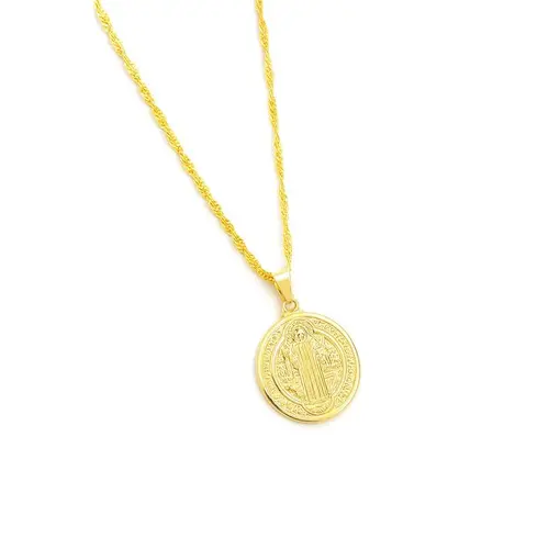 COLAR SINGAPURA PG MEDALHA DE SÃO BENTO | BANHADO EM OURO 18K