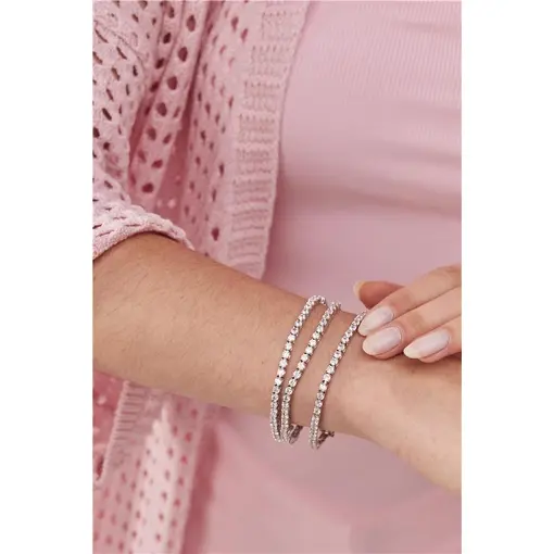 PULSEIRA RIVIEIRA CRISTAL BANHO EM RÓDIO BRANCO | 18CM