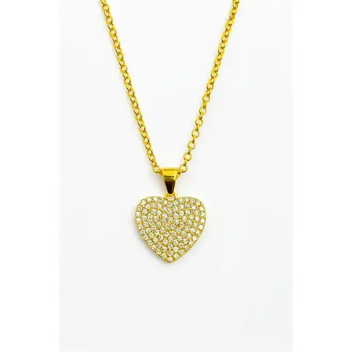 COLAR ELO PORTUGUÊS 2MM PG CORAÇÃO CRAV | BANHADO EM OURO 18K