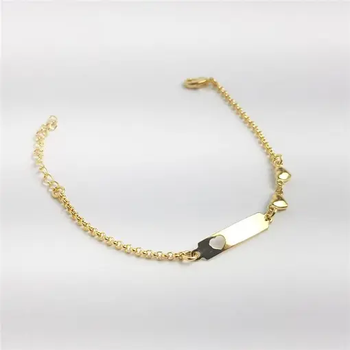 PULSEIRA ELO PORTUGUÊS COM 2 CORAÇÕES LISO + PLACA RETANGULAR CO