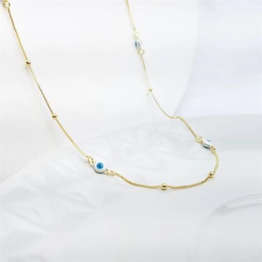 COLAR COM OLHO GREGO E BOLINHAS DOURADAS |65CM| BANHADO EM OURO