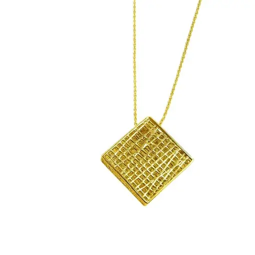 COLAR ELO CADEADO FINO PG QUADRADO GRADE |  BANHADO EM OURO 18K