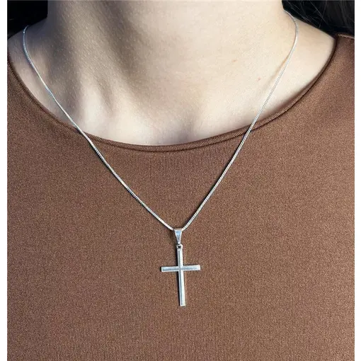 COLAR VENEZIANA PINGENTE CRUZ LISA DETALHES TEXTURIZADO | BANHO