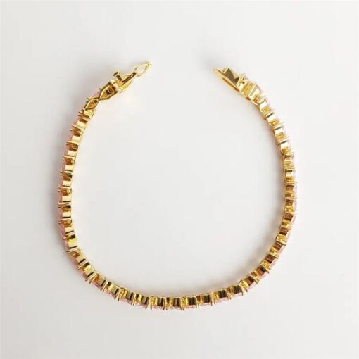 PULSEIRA RIVIERA EM CORACOES ROSA|17CM|BANHADO EM OURO 18K