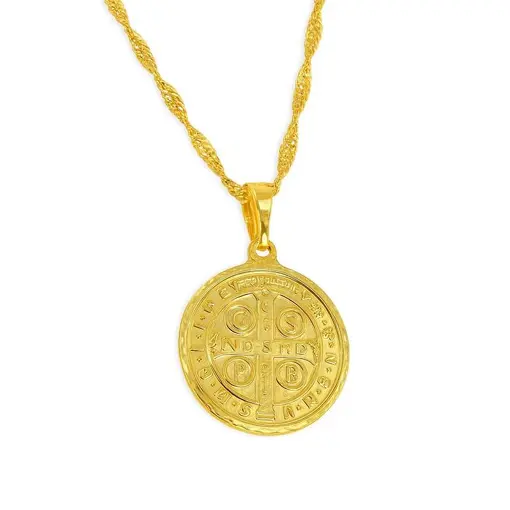 COLAR SINGAPURA PG MEDALHA DE SÃO BENTO | BANHADO EM OURO 18K