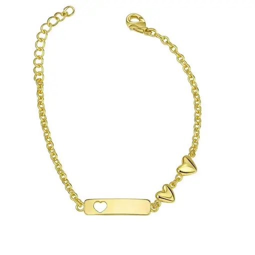 PULSEIRA INFANTIL ELO PORTUGUÊS CENTRO PLACA COM CORAÇÃO VAZAD E