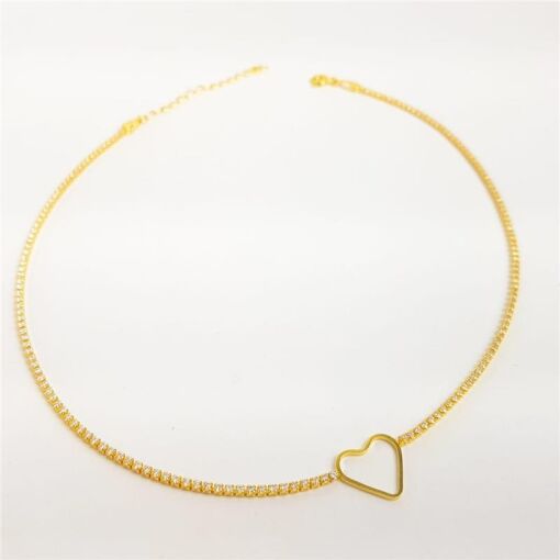 COLAR  MINI RIVIEIRA CORAÇÃO VAZADO LISO |35+6CM|BANHADO EM OURO