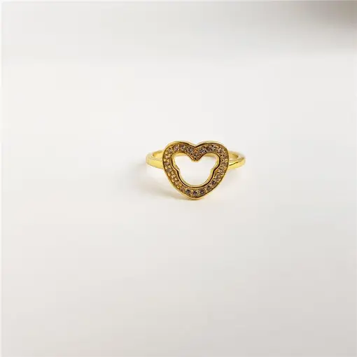 ANEL INFANTIL ARO LISO CENTRO CORAÇÃO CRAVEJADO VAZADO EM RÉPLIC