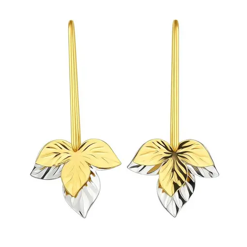 BRINCO MEIA ARGOLA TRIANGULAR PINGENTE FOLHA PRATA/DOURADA | BAN