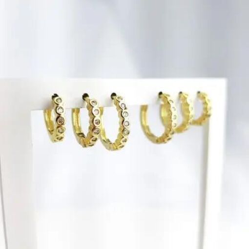 TRIO ARGOLA  ZIRCONIA C/ FILETE DOURADO AO REDOR|BANHADO EM OURO