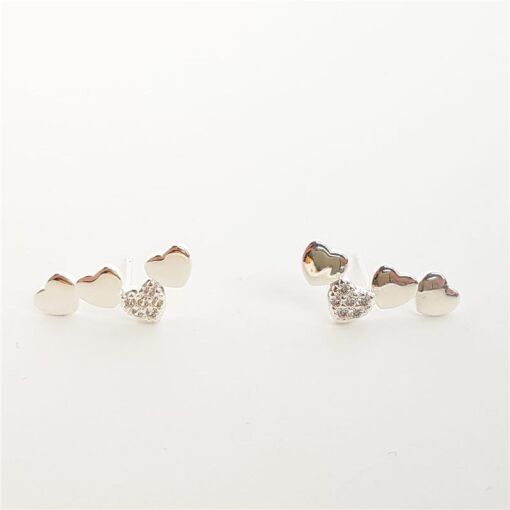 BRINCO 3 CORAÇÕES LISOS 1 CRAVEJADO| 1,8CM| BANHO DE PRATA