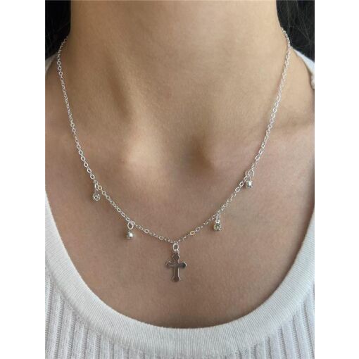 CHOKER  ELOS PG CRUZ E PONTO LUZ | 30CM | BANHO DE PRATA