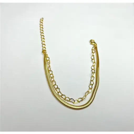 PULSEIRA DUPLA SALAMANDRA 3MM X ELO CORAÇÃO VAZADO| BANHADO EM O