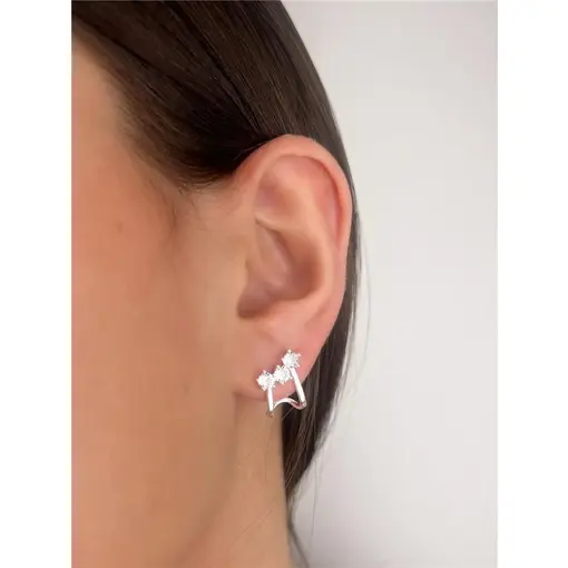 MEIA ARGOLA 2 AROS LISO COM 3 ZIRCÔNIA CRISTAL REDONDO | BANHO D
