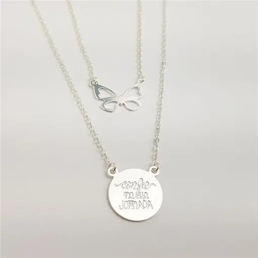 ESCAPULÁRIO ELO BAILARINA PLACAS BORBOLETA VAZADA E ARREDONDADA