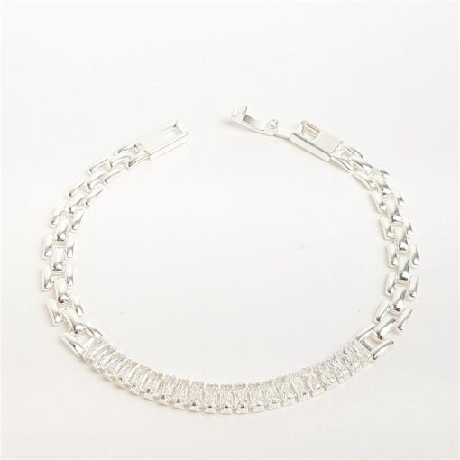 PULSEIRA ELO QUADRADO CENTRO RIVIEIRA CRISTAL| 18CM | BANHO DE P