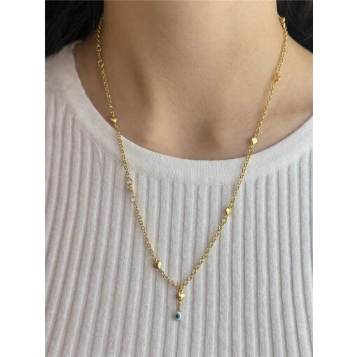 COLAR ELO PORTUGUÊS CORAÇÕES 1OLHO GREGO DOURADO | 40CM+10CM | B