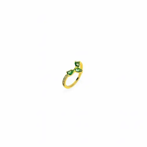 ANEL ARO LISO FRENTE CRAVEJADO CENTRO 3 GOTAS CRISTAIS VERDE | B