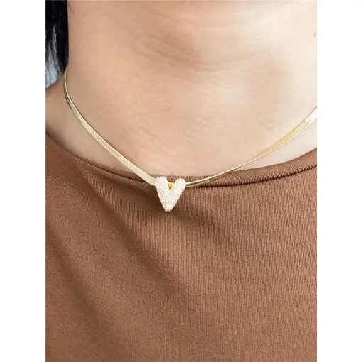 CHOKER FITA 3MM PG CORAÇÃO CRAVEJADO PASSADOR | BANHADO EM OURO