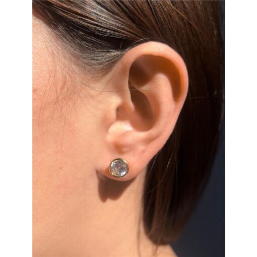 BRINCO CRISTAL REDONDO CRAVAÇÃO INGLESA | BANHADO EM OURO 18K