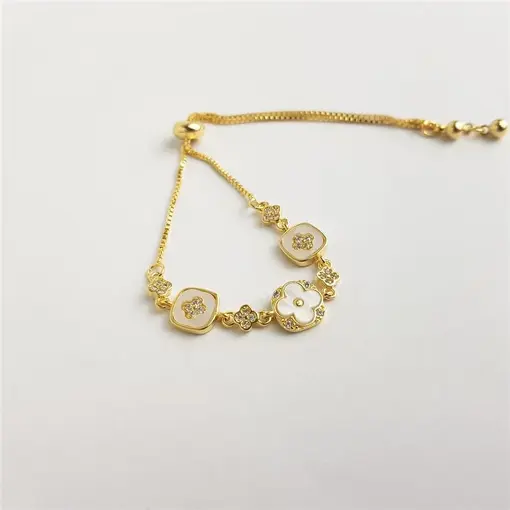 PULSEIRA REGULÁVEL VENEZIANA PINGENTE TREVO CRAVEJADO INTERCALAD