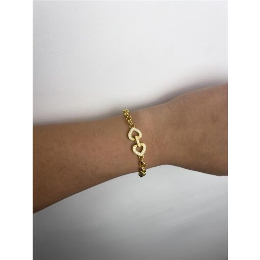 PULSEIRA ELO REDONDO FECHO CORAÇÃO CRAVEJADO | BANHADO EM OURO 1